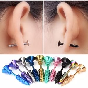 Black Punk Stainless Steel Screw Pierced Earrings